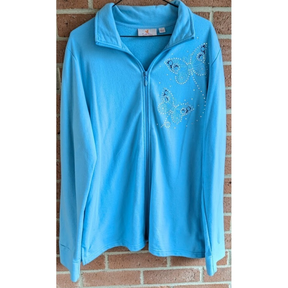 Womens Jacket Top Quacker Factory L Butterfly Rhinestone Bling Cottagecore Art - Picture 3 of 9
